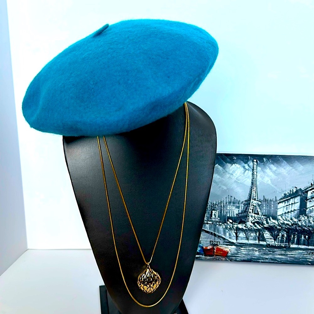 100% Wool Felt Beret Hat Soft Teal Blue by Merona